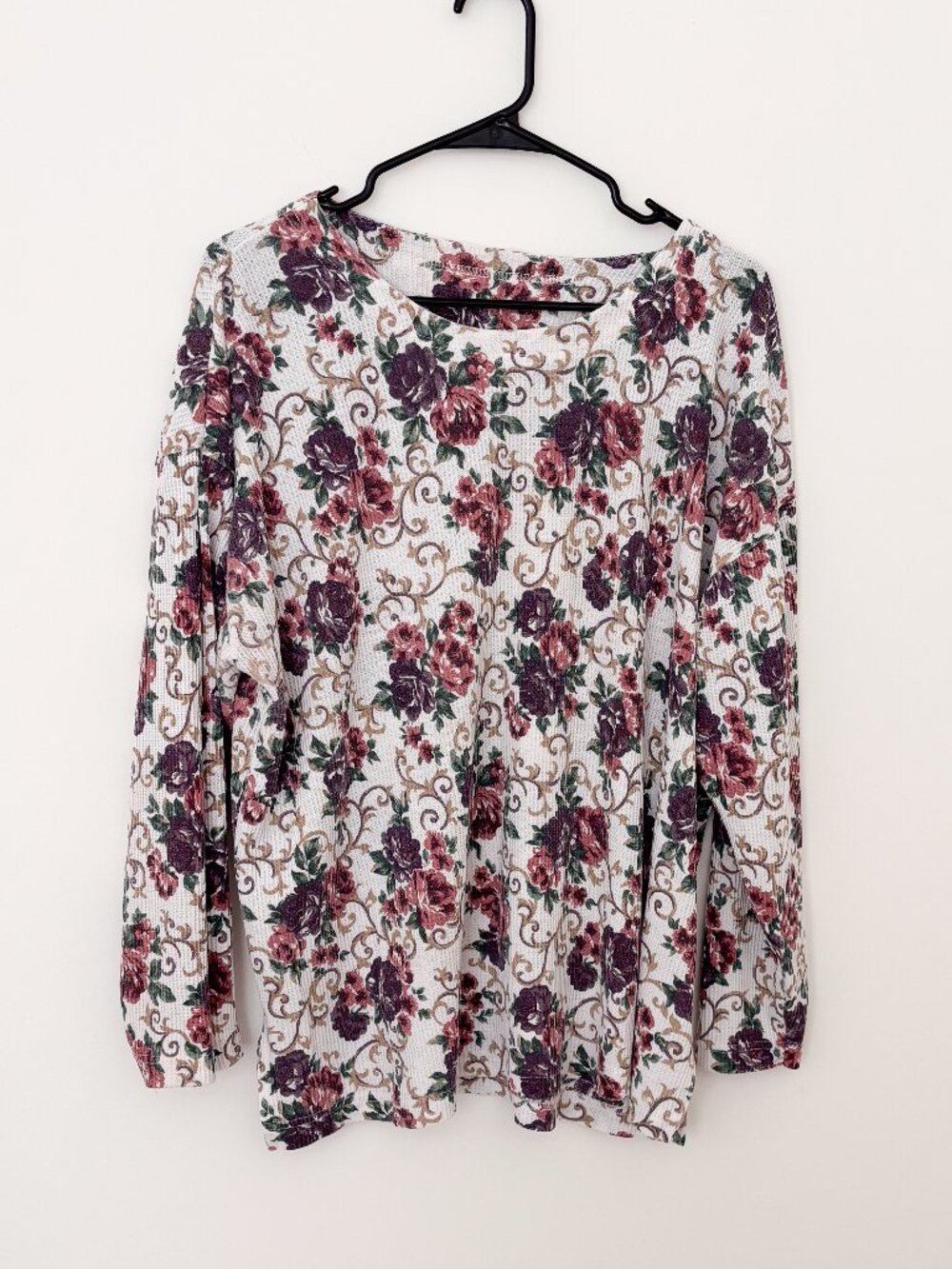Stefano Basics Floral Waffle Knit Top Women 18/20W Long Sleeve Cottagecore Boho